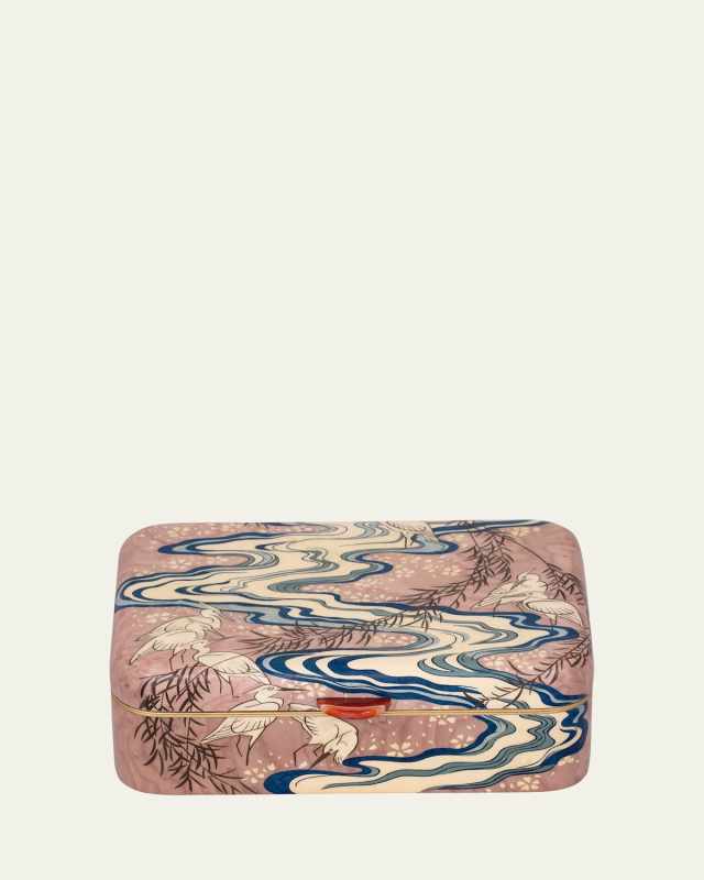 Rectangular Marquetry Jewelry Box with Rounded Corners and Stock Print, Medium